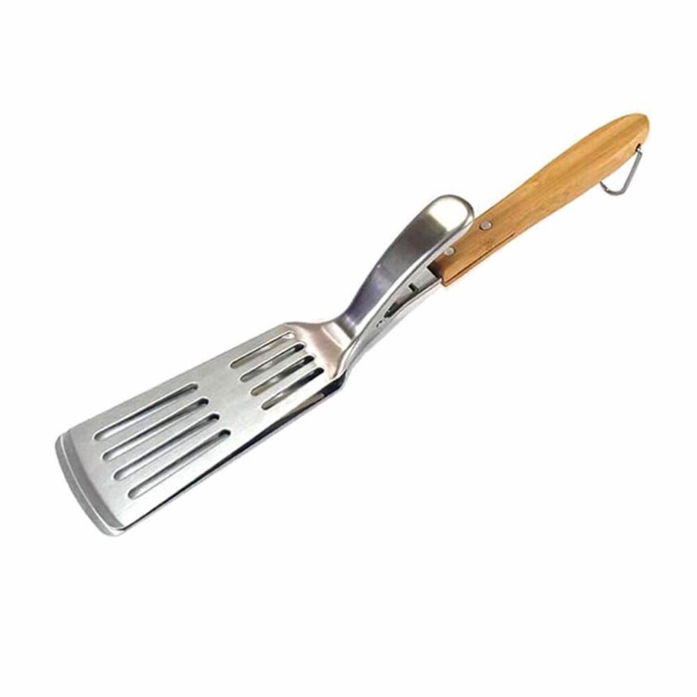 2 in 1 BBQ Spatula Tongs Stainless Steel with Extra Long Oak Handles