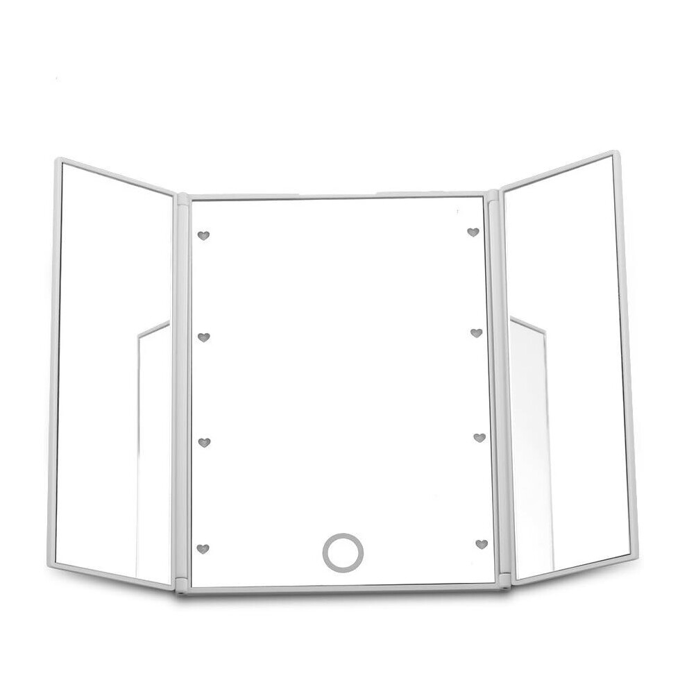Gopatriot Memory White Tri-Fold Makeup Mirror Travel Compact Pocket Travel Mirror With 8 Led Lights With Batteries