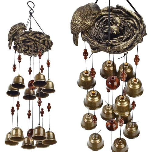 Bird's Nest Wind Chimes, Bird Chimes with 12 Wind Chimes Bronze 2