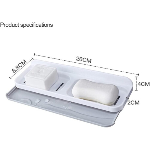 Wall Mounted Soap Dish, Large Double Drawer Design Soap Holder No Punching (White)