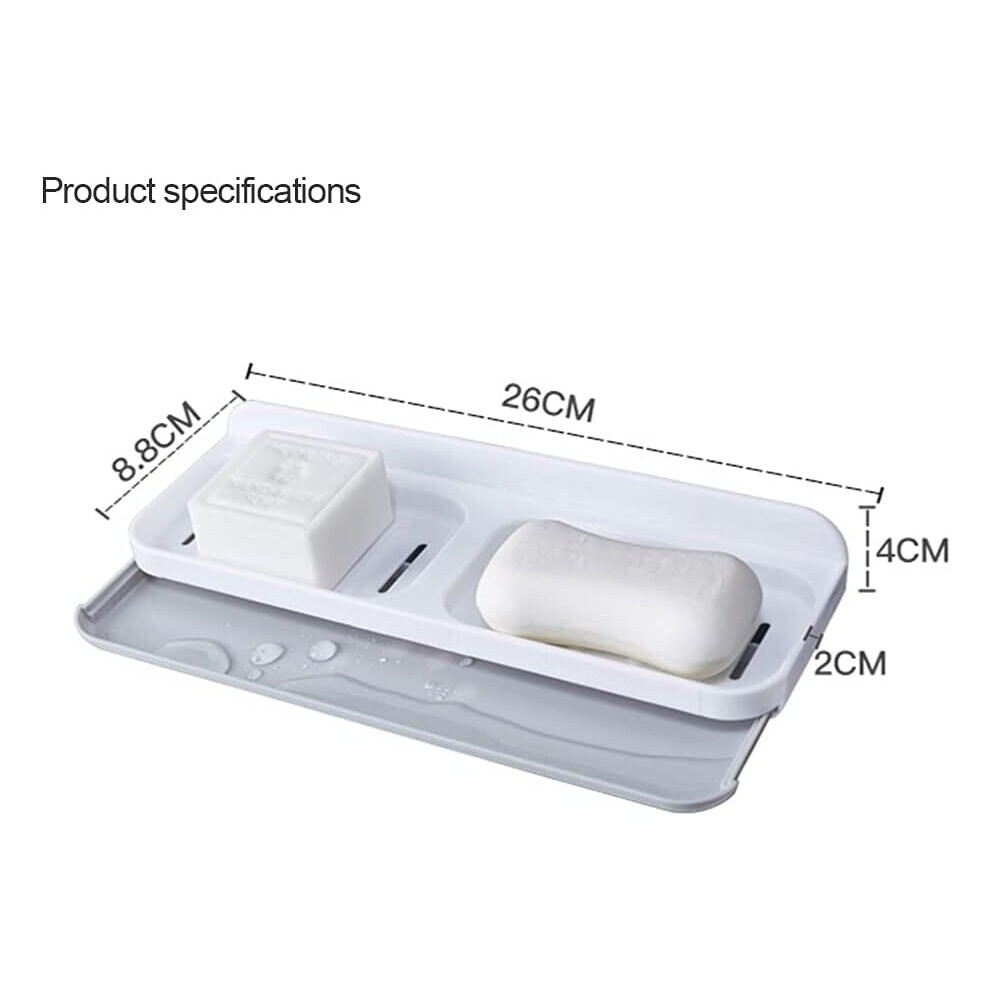 Wall Mounted Soap Dish, Large Double Drawer Design Soap Holder No Punching (White)