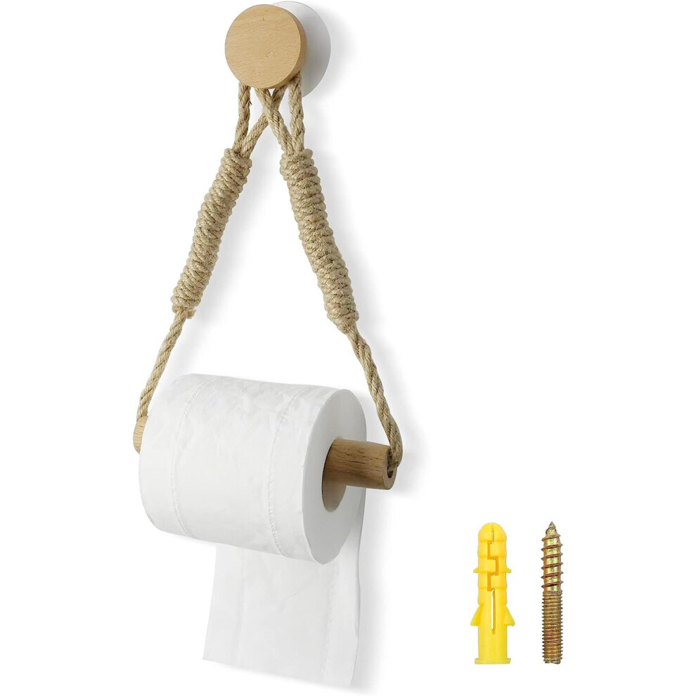Retro hemp rope wooden toilet paper holder wall-mounted (solid wood + hemp rope)