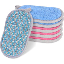 Scrub Scrub Sponge - Dual-Action Kitchen Sponge with Microfiber & Scrubber, 3 Blue + 3 Rose Red, Reusable & Super-Absorbent