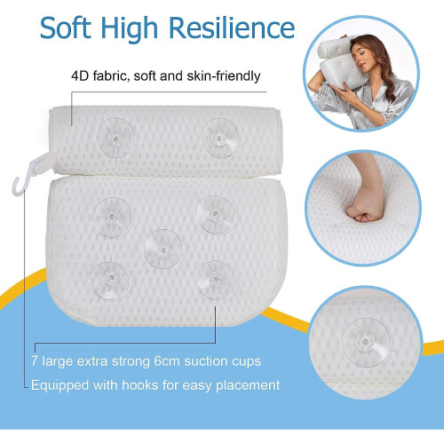Bath Pillow, 4D Breathable Mesh Bath Pillow with 7 Strong Suction Cups 2