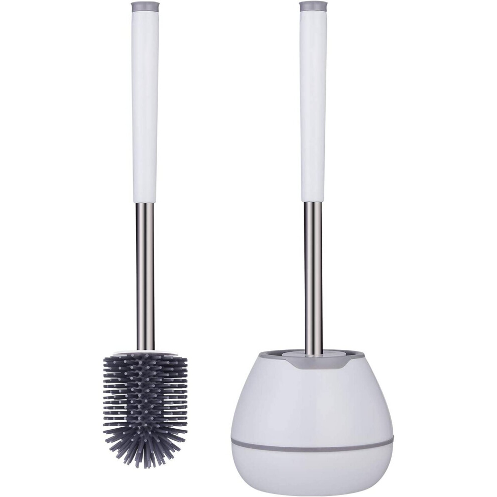 Toilet brush and holder set with stainless steel handle and concealed tweezers