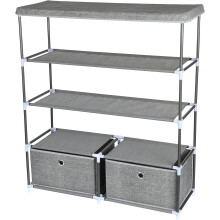 4 Tier Multipurpose Storage Organiser Shelf With 2 Drawers Modular Sturdy Metal (Light Grey)