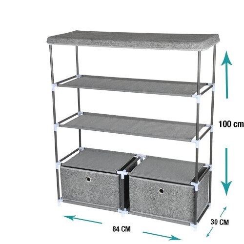4 Tier Multipurpose Storage Organiser Shelf With 2 Drawers Modular Sturdy Metal (Light Grey) 2