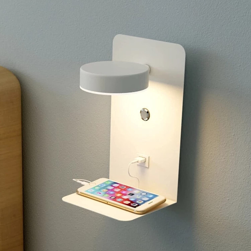 Adjustable Bedside Wall Lamp with Switch Shelf Light 12W LED with USB Port for Charging
