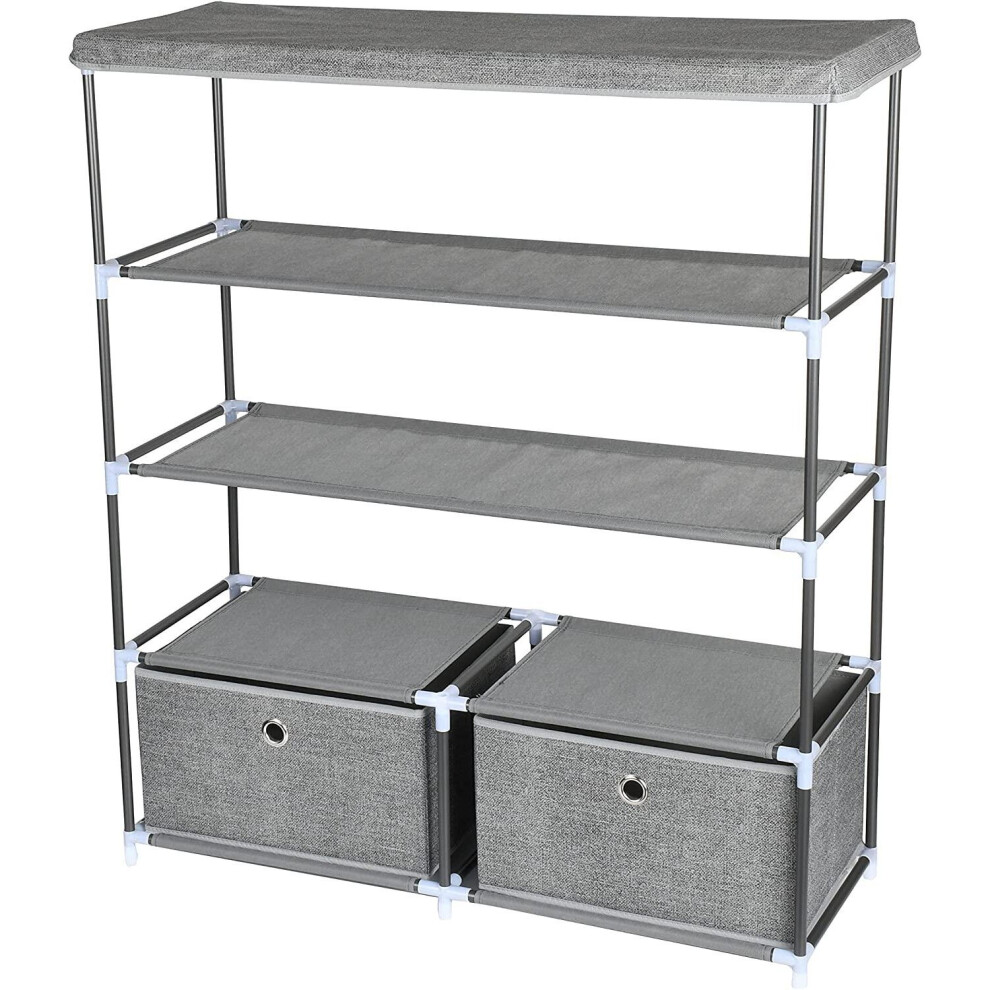 Mantraraj 4 Tier Multipurpose Storage Organiser Shelf With 2 Drawers Modular Sturdy Metal (Dark Grey)