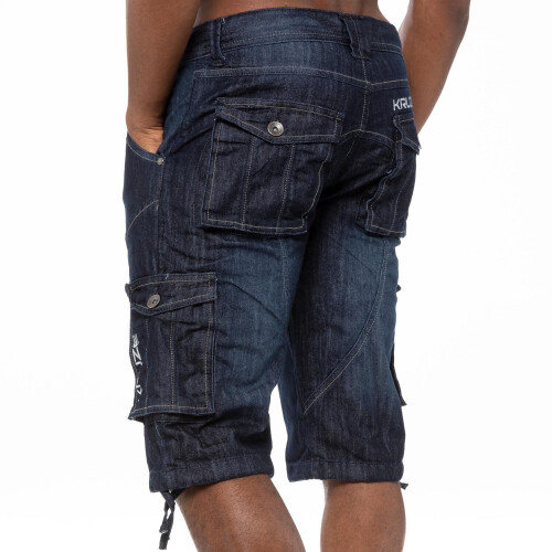 (30, Dark Blue) Kruze Mens Cargo Combat Denim Shorts 1