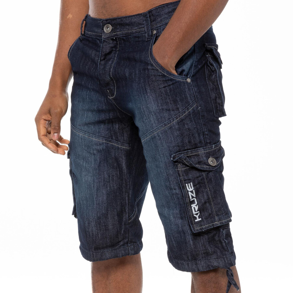 Kruze By Enzo (30, Dark ) Kruze Mens Cargo Combat Denim Shorts Blue