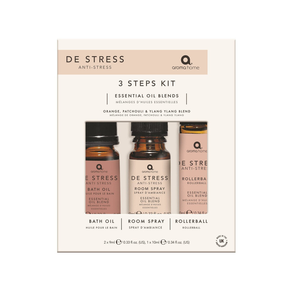 Aroma Home De-Stress Pillow Spray, Rollerball & Bath Oil Set