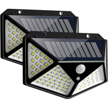 2 X Solar Power 100 LED Wall Light PIR Motion Sensor Outdoor Garden