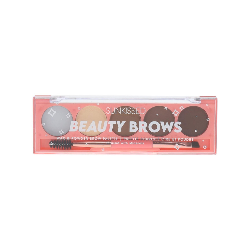 Sunkissed Beauty Brows Wax & Powder Brow Palette - Infused with Mineral - 4 x 1g Brow Powder, 0.5g Brow Wax - Vegan