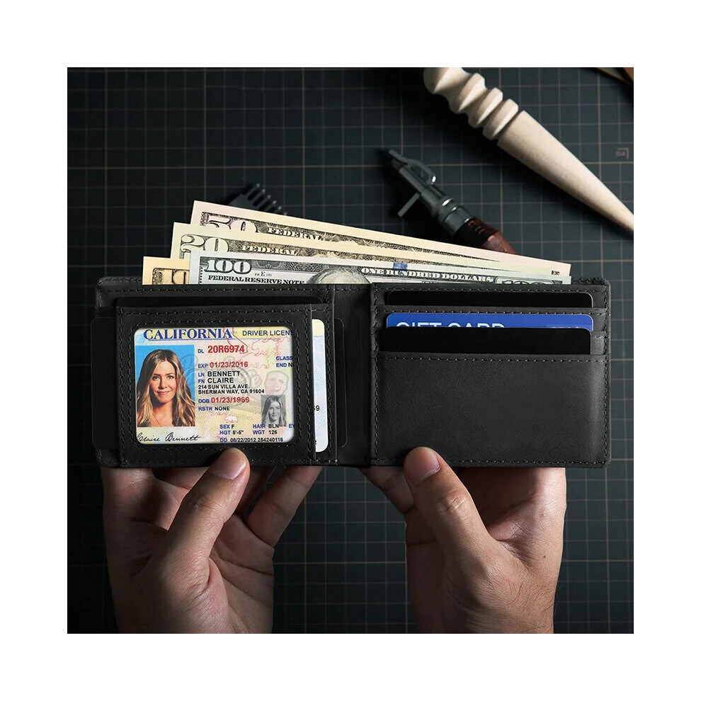 Men's Multicoloured Retro Crazy Horse Leather Dollar Clip Rfid Wallet With Air Tag Cover