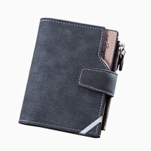 Men's Short Vintage Frosted Soft Leather Money Clip Vertical Multi-functional Three-fold Buckle Multi-card ID Bag
