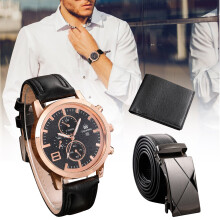 Men's Watch+Wallet+Belt Set Male's Gift for Father's Birthday Gift 3pcs/set for Dad Boyfriend Casual Quartz Watch SAL99