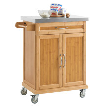 SoBuy FKW13-N Bamboo Kitchen Cabinet Storage Trolley With Stainless Steel Worktop