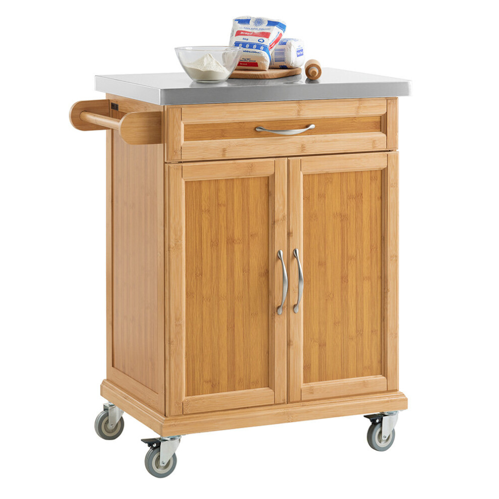 SoBuy FKW13-N Bamboo Kitchen Cabinet Storage Trolley With Stainless Steel Worktop