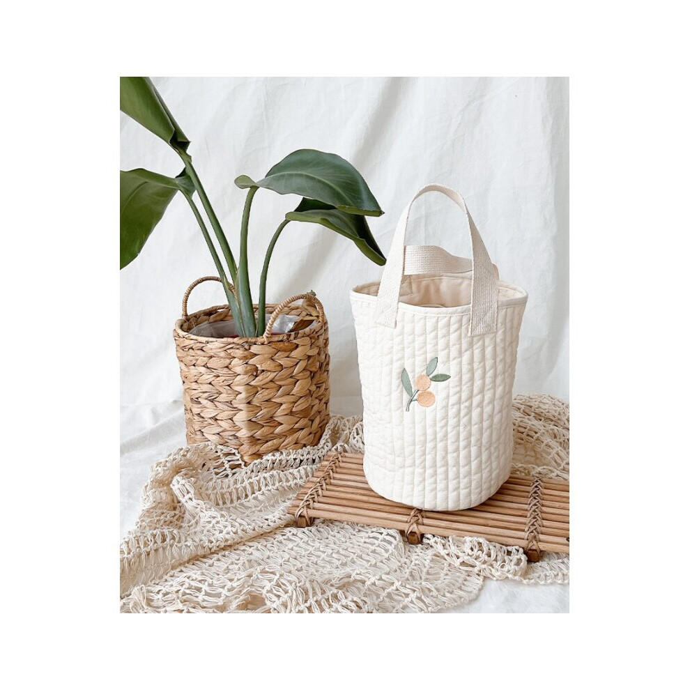 (C Beige-Custom Your Text) Personalized Quilted Cotton Baby Storage Basket Bag Embroidery Diaper Bag Cart Storage Cotton Mommy Bag Casual Bag