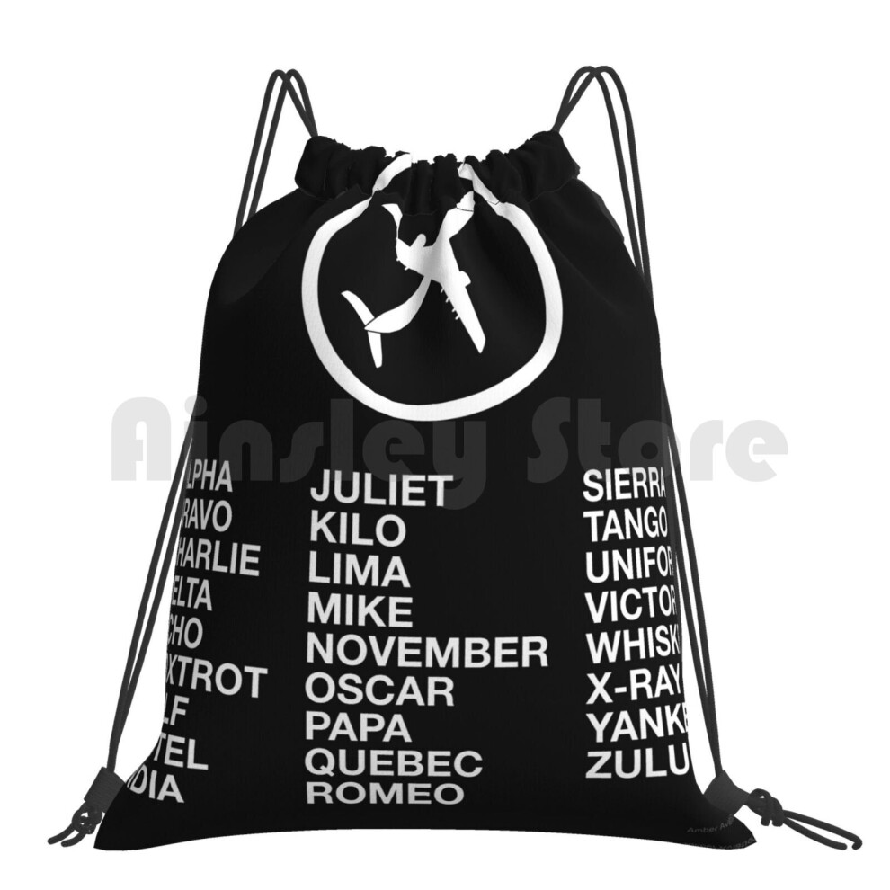 The Phonetic Alphabet With A Picture Of An Airplane. Backpack Drawstring Bags Gym Bag Waterproof Aviation Funny Aviator Multicoloured