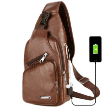 Men's Shoulder Bag Sling Chest Pack Canvas Charging Sports Crossbody Handbag Leather Chest Bags