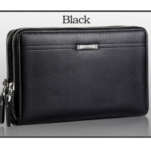 Men Clutch Bag Long Wallet Men Leather Double Zipper Business Purse Brown Casual Male Handy Money Bag