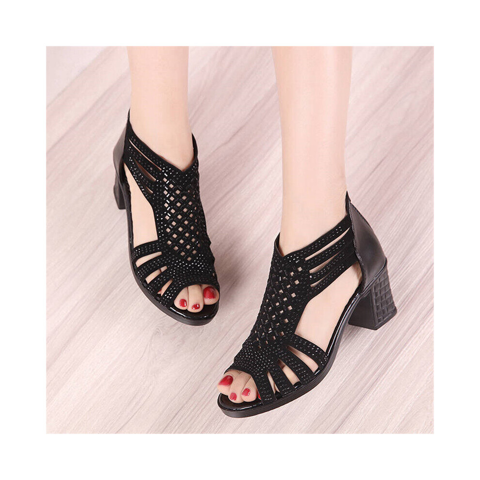 Peep Toe PU Leather High heels sandals women Summer shoes women Bling Square heel Zipper Gladiator Wedding shoes on OnBuy