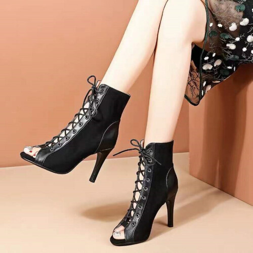 Lace Up Sandals Heels Women s Shoes Summer Sexy Peep Toe Boots Cloth Stilettos Jazz Dance Female on OnBuy