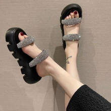 Rhinestone Slippers Women Wild Beach Flip Flops Bright Flat Bottom Outdoor Sandals For Women Shoes
