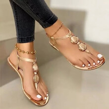 Summer Sandals Women Casual Beach Outdoor Flip Flop Sandals Metal Decoration Ladies Flat Shoes Big Size 35-43