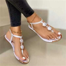 Summer Sandals Women Casual Beach Outdoor Flip Flop Sandals Metal Decoration Ladies Flat Shoes Big Size 35-43