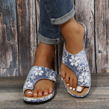 Round Head Beach Sandals Women's Flip Flops Summer Pinch Toe Women's Slippers Folk-custom Printing Women Shoes