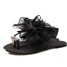 Summer Sandals Shoes Female Lace Bowknot Set Toe Large Size Rhinestone Sandals Women Slipper Flip-flops Beach Shoes