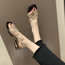 Women Flip-flops Low-heeled Outer Wear Thick Heels Transparent Slippers Woman The Listing Shoes