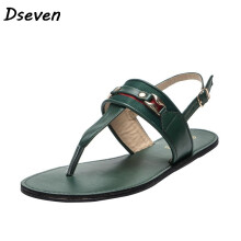 Women Summer Sandals Metal Decoration Ladies Shoes Casual Woman Beach Shoes PU Leather Female Flip Flops Size37-42