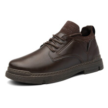 Men Leather Business Thick Bottom Casual Shoes Classic Retro Lace-up Oxfords Shoes Woolen Mouth Motorcycle Boots
