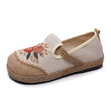Flower Embroidered Women Linen Cotton Slip On Espadrilles Loafers Comfortable Sneakers Casual Walking Shoes 35-40