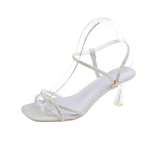 Sandals Clear Heels Low-Heeled Shoes With Strap Med Block Low-heeled Summer Medium Rhinestone Girls Fabric Scan