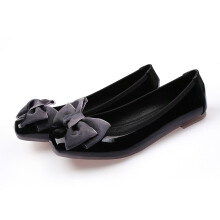 Boat Shoes Soft Top Patent Leather Soft Sole Casual Daily Leather Shoes Mesh Bowknot Decoration Shallow Mouth Flat Single Shoes