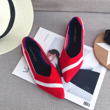 women casual single shoes mixed V-open shallow knitted loafers pointed toe flat non-slip slip om moccasins espadrilles