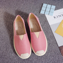 Stripe Espadrilles Women Casual Canvas Ballet Flats Vintage Ladies Breathable Chinese Cotton Embroidery Slip On Ballerina Shoes