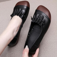 Summer Soft Sole Bean Single Leather Shoes Women's Round Toe Boat Non-slip Casual Shallow Mother Lazy Large Concise Pu