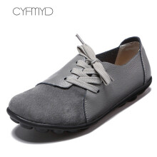Casual shoes women round toe cross tied loafers Patchwork Gary Boat shoes flats plus size 35-44 Leather shoes woman