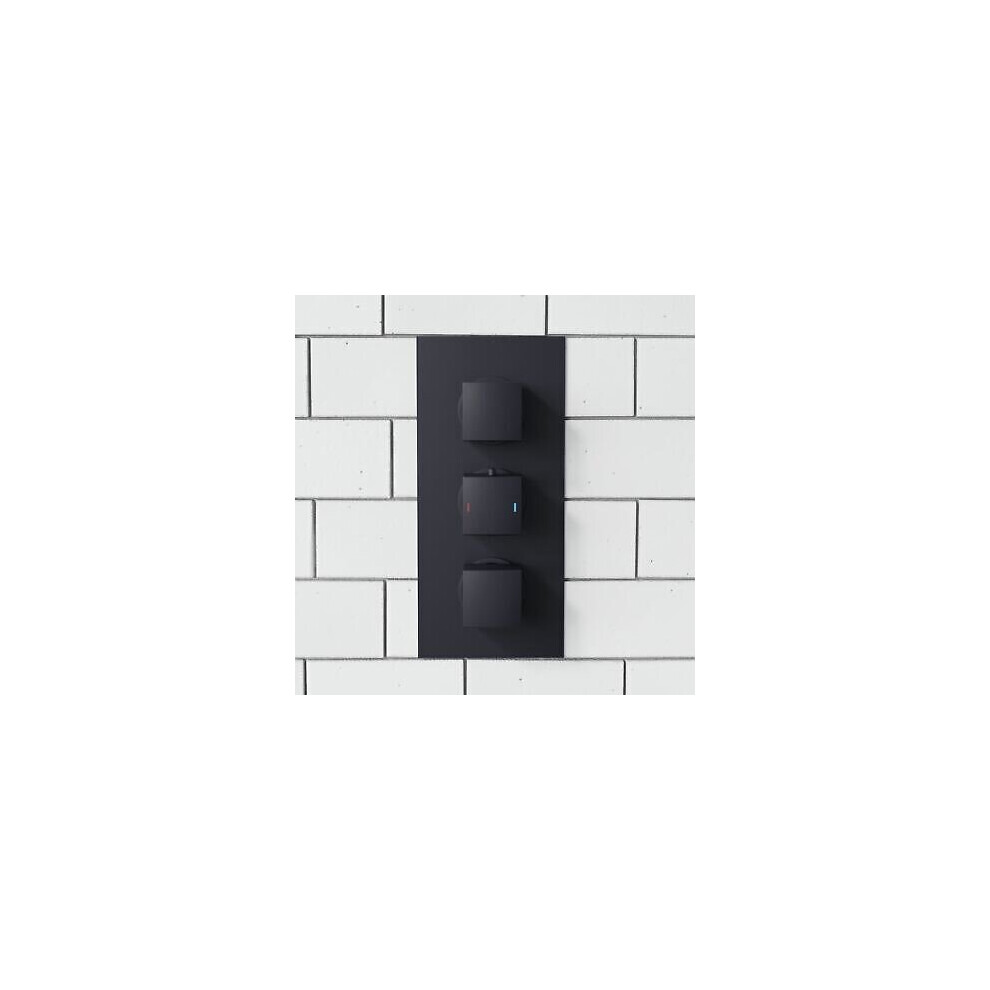 Orta Square 3 Dial 2 Outlet Black Matt Concealed Thermostatic Shower Valve