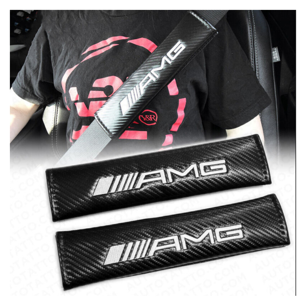 AMG Car Carbon Fiber Seat Belt Cover Safety Shoulder Strap Cushion