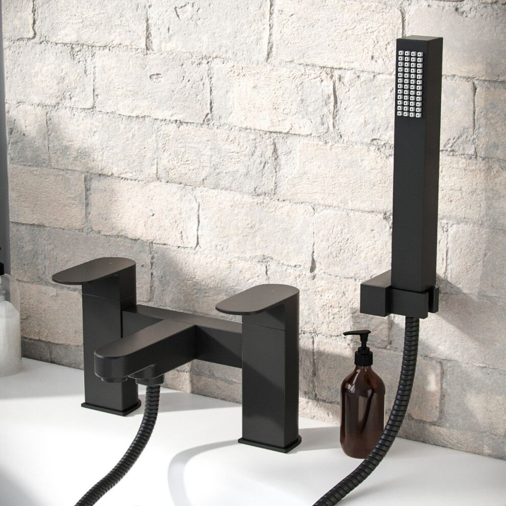 Nes Home Luxury Bath Filler Tap Shower Mixer With Handset Kit Matte | Kento Black