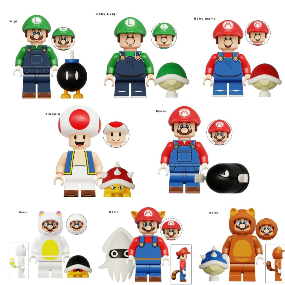 NEW 8PCS Super Mario & Mushroom Mini Figures Building Toy Blocks Characters Fits Lego Kids Gift