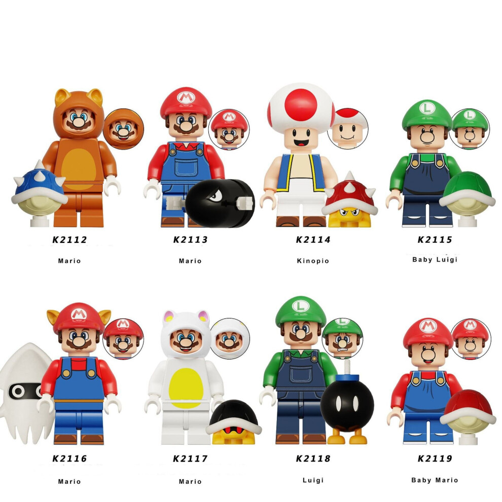 NEW 8PCS Super Mario & Mushroom Mini Figures Building Blocks Characters Fits Lego