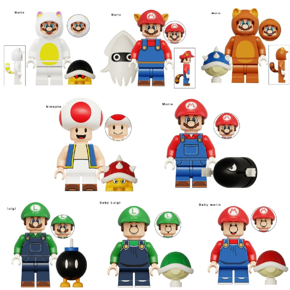 NEW 8PCS Super Mario & Mushroom Mini Figures Building Toy Blocks Characters Fits Lego Kids Gift